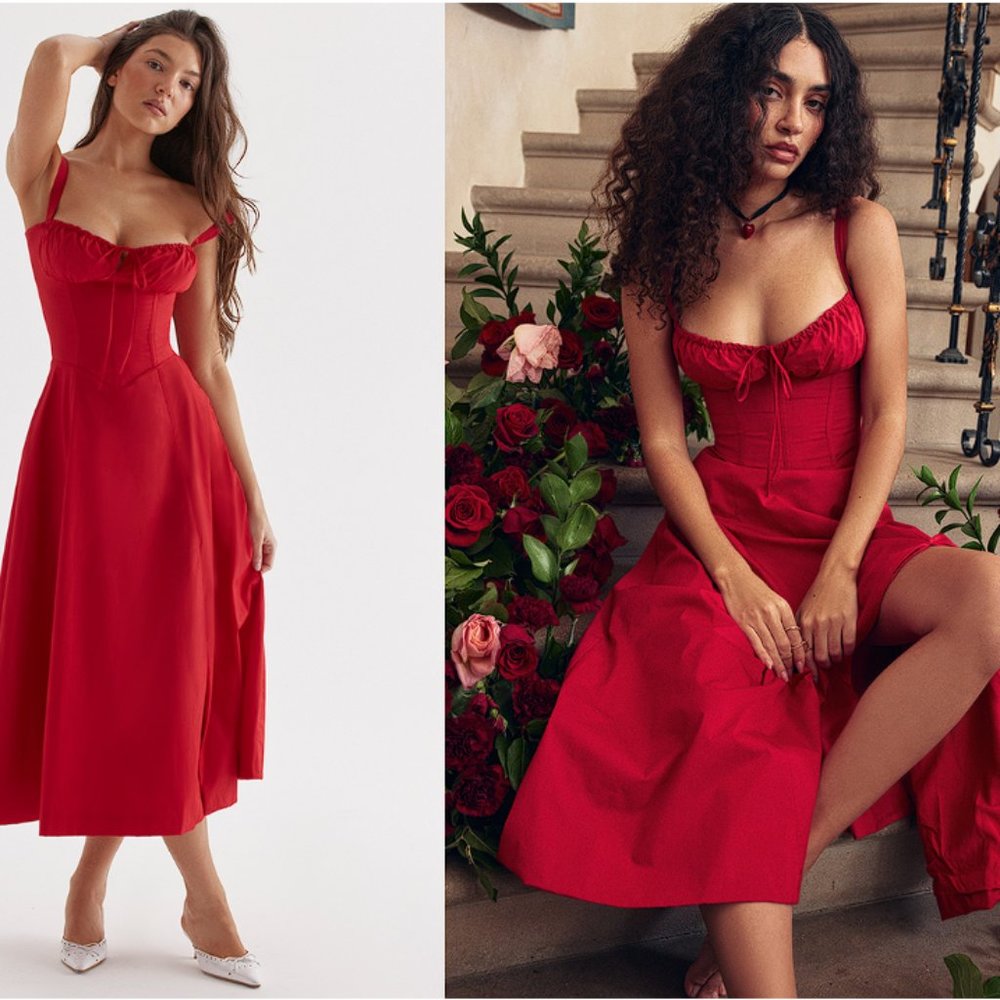 House of CB ‘Carmen’ Red Rose Bustier Sundress NWOT